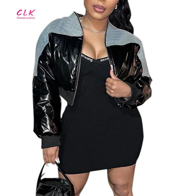 Women's Jackets Fashion Denim Spliced Pu Leather Black Parkas Women Long Sleeve Zip-up Short Padded Jacket Chenille Fabric Brocade Fabric Lace Fabric Women's Jackets Fashion Denim Spliced Pu Leather Black Parkas Women Long Sleeve Zip-up Short Padded Jacket Chenille Fabric Brocade Fabric Lace Fabric