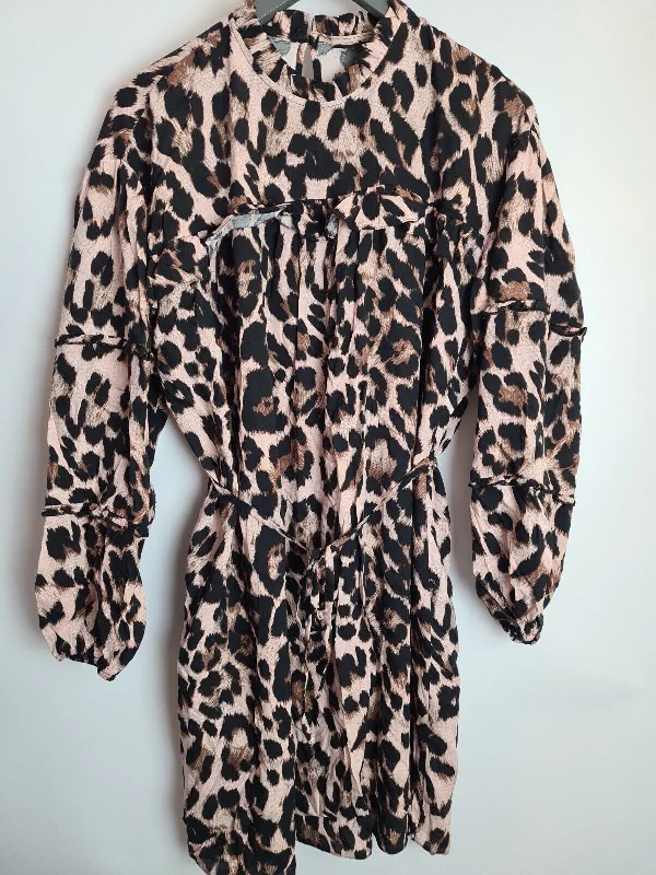 Womens Brown Animal High Neck Long Sleeve Mini Dress Size 14 **** V547 Elegant Silk Mini Dress Womens Brown Animal High Neck Long Sleeve Mini Dress Size 14 **** V547 Elegant Silk Mini Dress