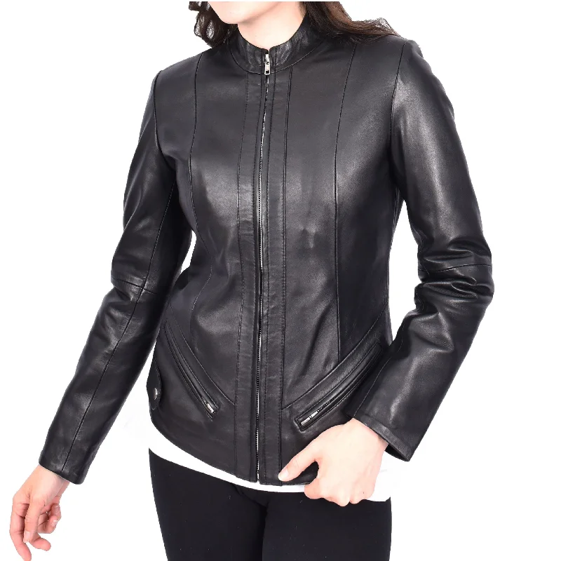 Womens Tailored Fit Band Collar Zip Up Biker Leather Jacket Honey Black Mesh Jacket Canvas Jacket Denim Jacket Womens Tailored Fit Band Collar Zip Up Biker Leather Jacket Honey Black Mesh Jacket Canvas Jacket Denim Jacket