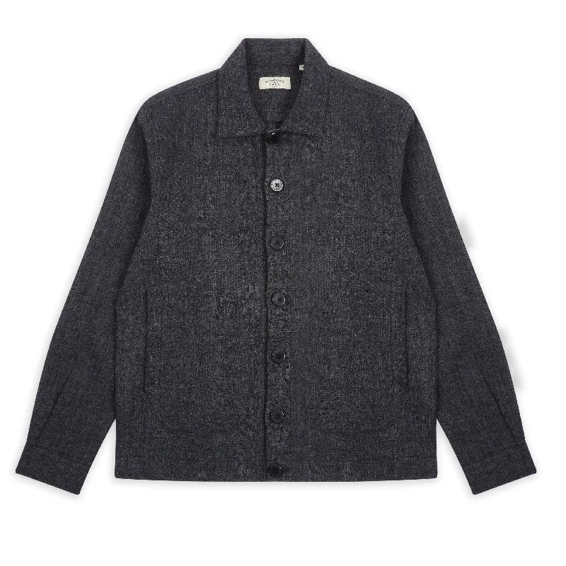 Wool James Jacket - Dark Grey Zippered Front Buttoned Front Snap Front