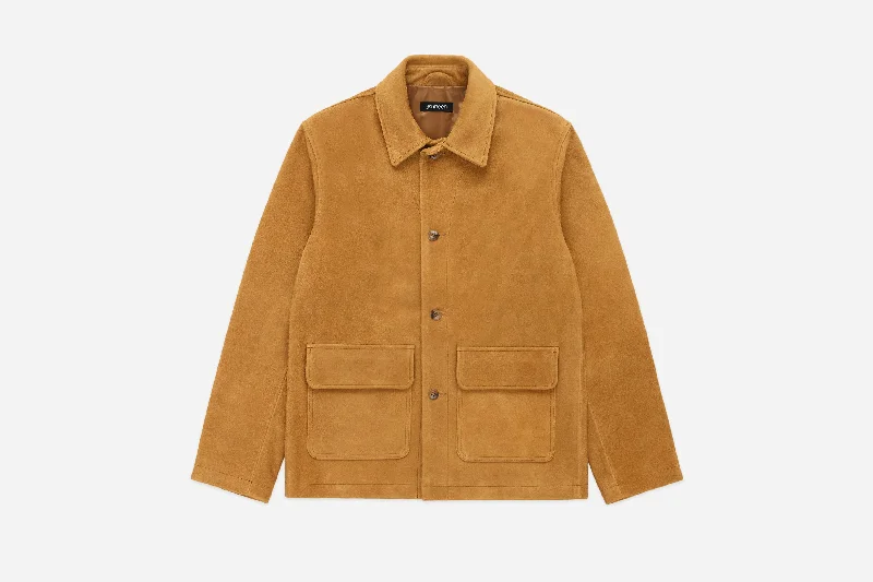 Work Jacket ~ Ochre Suede Snapped Jacket Toggled Jacket Drawstring Jacket