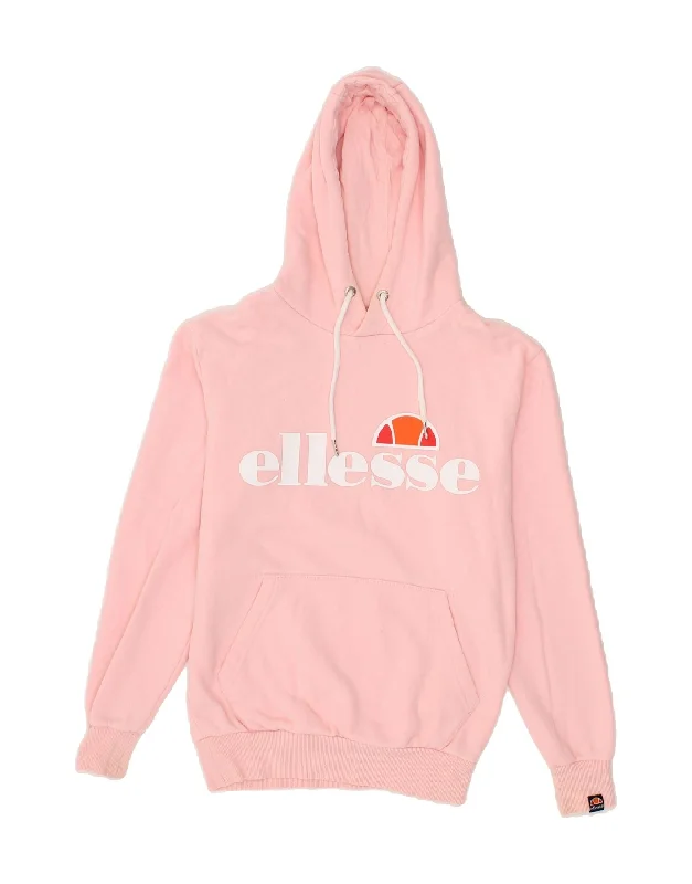 ELLESSE Womens Graphic Hoodie Jumper UK 8 Small Pink Cotton Hoodie with Ribbed Cuffs Snug Fit Comfort ELLESSE Womens Graphic Hoodie Jumper UK 8 Small Pink Cotton Hoodie with Ribbed Cuffs Snug Fit Comfort