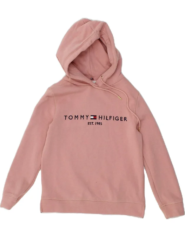 TOMMY HILFIGER Womens Oversized Graphic Hoodie Jumper UK 6 XS Pink Cotton Cotton Hoodie Fleece Lining Warmth TOMMY HILFIGER Womens Oversized Graphic Hoodie Jumper UK 6 XS Pink Cotton Cotton Hoodie Fleece Lining Warmth
