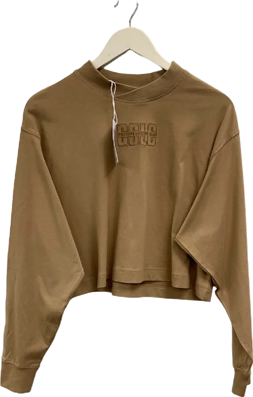 Gymshark Brown GSLC Cropped Sweatshirt UK M Hoodie with Raglan Sleeves Sporty Comfortable
