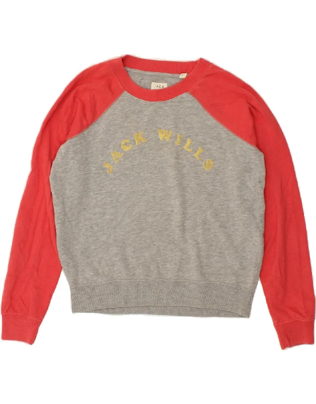JACK WILLS Womens Graphic Sweatshirt Jumper UK 8 Small Grey Colourblock Hoodie with Crew Neck Simple Timeless JACK WILLS Womens Graphic Sweatshirt Jumper UK 8 Small Grey Colourblock Hoodie with Crew Neck Simple Timeless