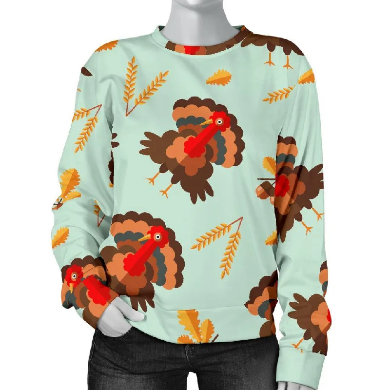 Turkey Thankgiving Print Pattern Women's Sweatshirt Hoodie with Distressed Vintage Worn Turkey Thankgiving Print Pattern Women's Sweatshirt Hoodie with Distressed Vintage Worn