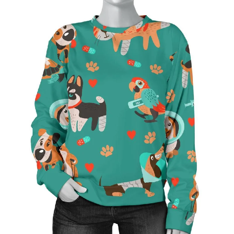 Veterianary Animal Pattern Print Women's Sweatshirt Hoodie with Belted Waist Structured Tailored