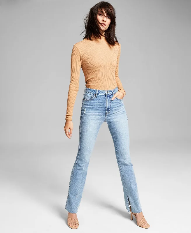 Now This Womens Slit Flare Leg Jeans Trendy Layered Pocket Jeans