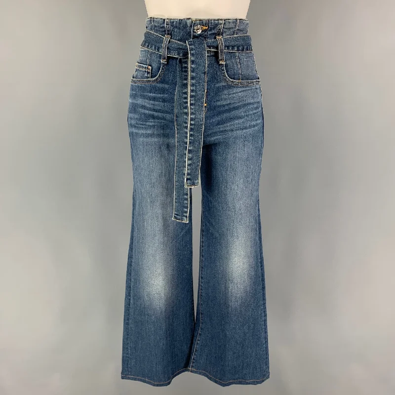 VERONICA BEARD Size 4 Blue Cotton Polyester High Waisted Corset Wide Leg Jeans Trendy Plus Size Jeans