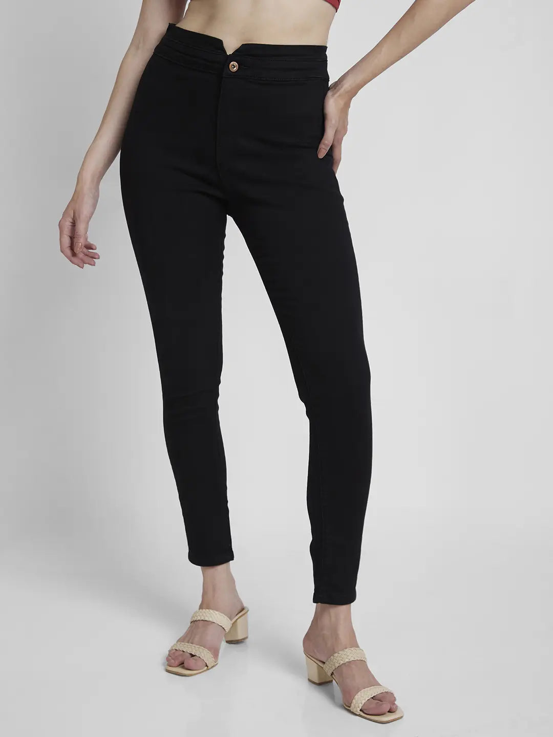 Spykar Women Black Lycra Super Skinny Fit Ankle Length Clean Look Jeans -(Alexa) Fashionable Raw Hem Bootcut Jeans