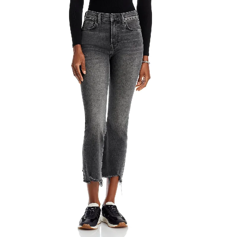 7 For All Mankind Womens High Waist Raw Hem Cropped Jeans Stylish Stone-Wash Denim Jeans