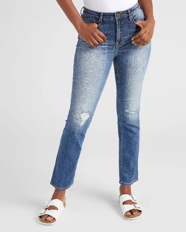 Distressed Ace Straight-Leg Jeans Comfortable Low-Rise Jeans