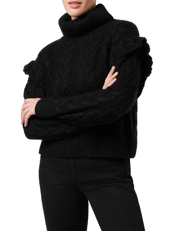 Adeline Womens Cable Knit Long Sleeve Turtleneck Sweater Velvet Chenille Corduroy