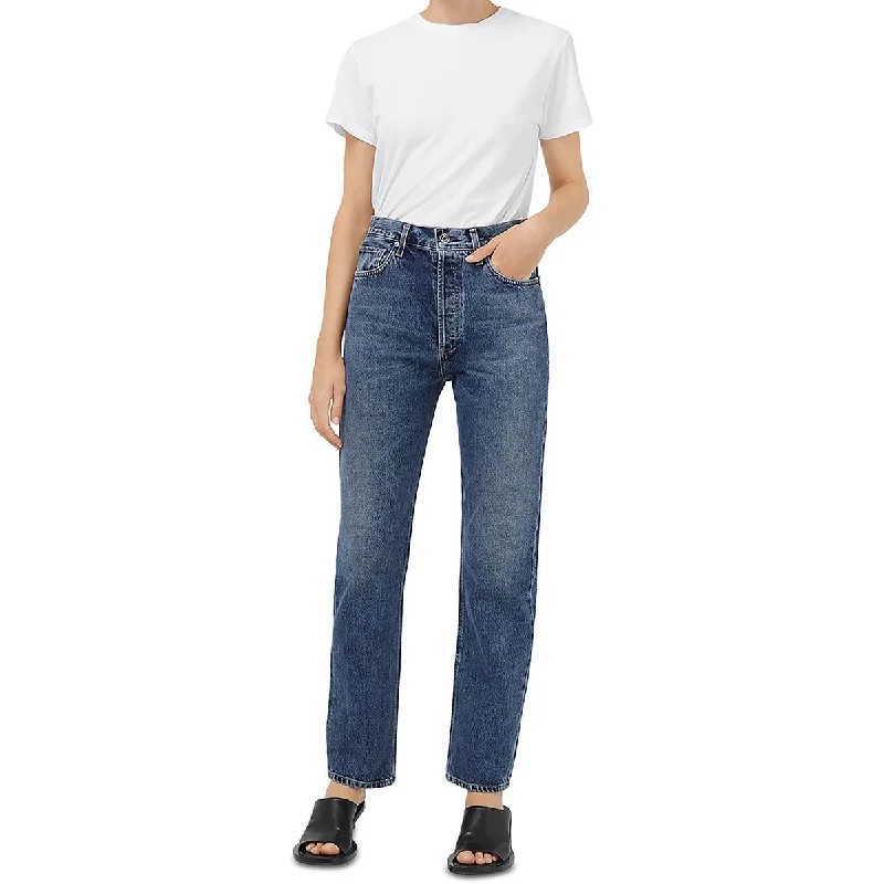 Agolde Womens High Rise Medium Wash Straight Leg Jeans Chic Rip-Detail High-Waist Jeans
