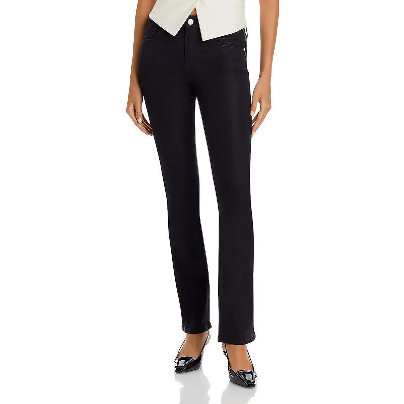 Le Mini Womens Coated Denim Bootcut Jeans Stylish Shredded Denim Jeans
