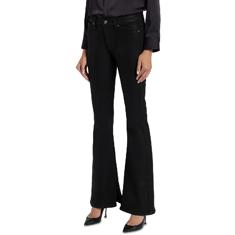 Womens High Waist Split Hem Flared Jeans Classic Black Denim Jeans