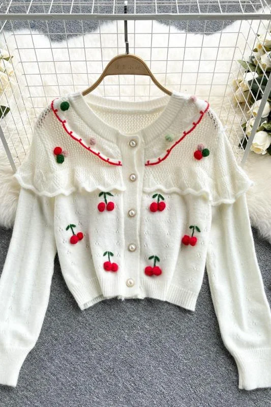 Cherry hollow design sweater  1607 Lace Blend Ribbed Blend Corduroy Blend
