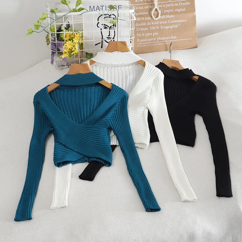 Chic long sleeve crop sweater  1479 Chenille Blend Fleece Blend Nylon Blend