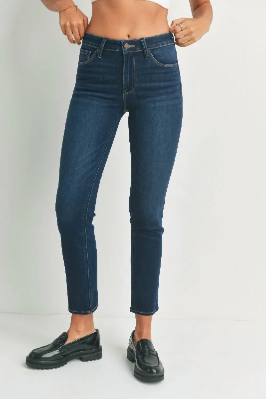 Corie Mid Rise Slim Straight Jeans In Dark Wash Comfortable Jogger Style Jeans
