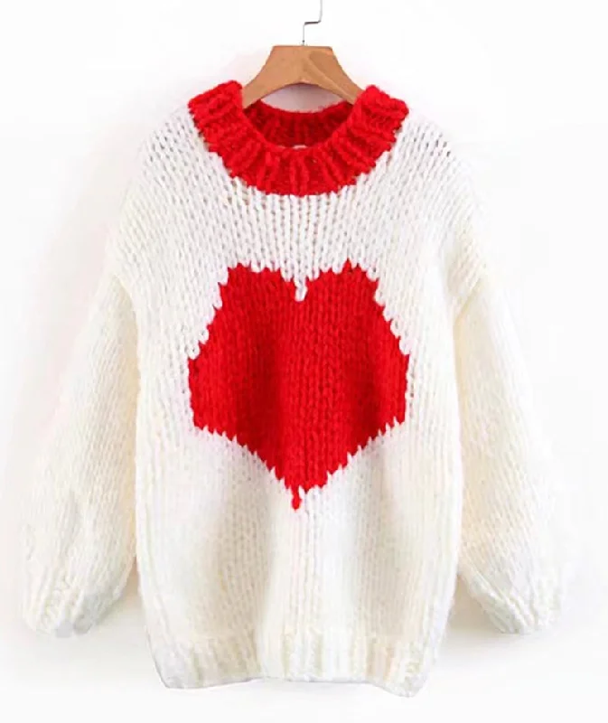 Cute heart hand knitted sweater  111 Casual Formal Business