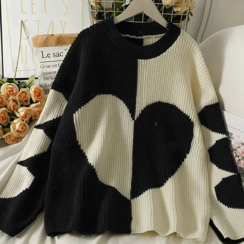 Cute heart long sleeve sweater  1483 Transparent Opaque Sheer