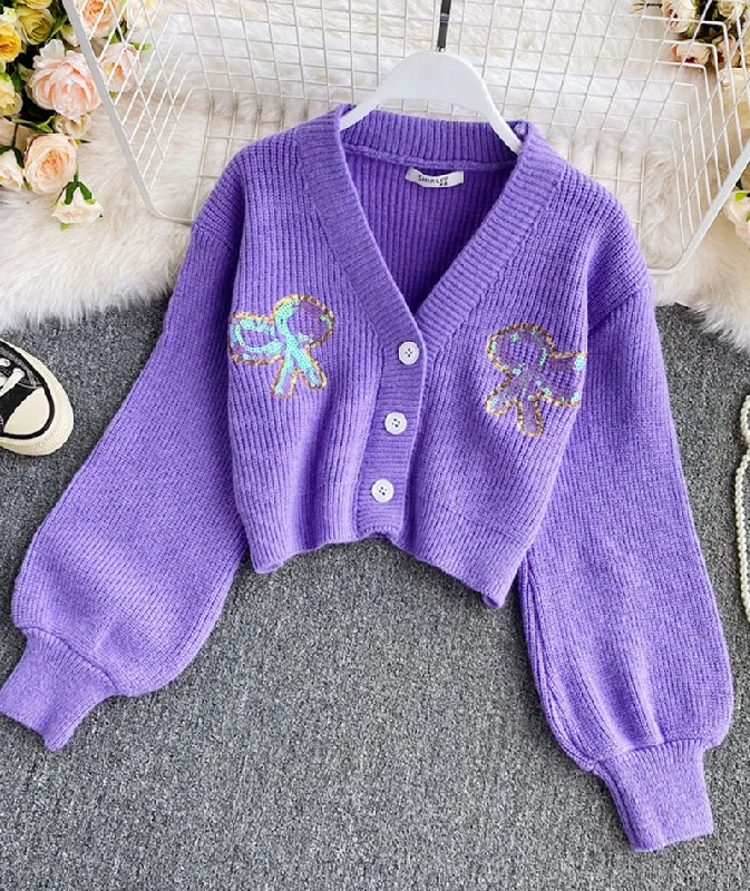 Cute loose sequin sweater short sweater  100 Chenille Fabric Brocade Fabric Lace Fabric