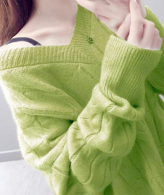 Cute v neck long sleeve sweater  093 Zippered Front Buttoned Front Snap Front