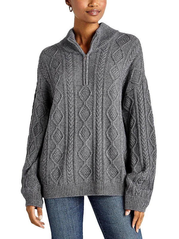 Dakota Womens Cable Knit 1/4 Zip Pullover Sweater Transparent Opaque Sheer