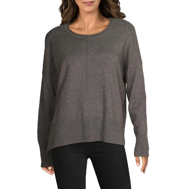 Della Womens Ribbed Trim Crew Neck Sweater Satin Blend Silk Blend Wool Blend