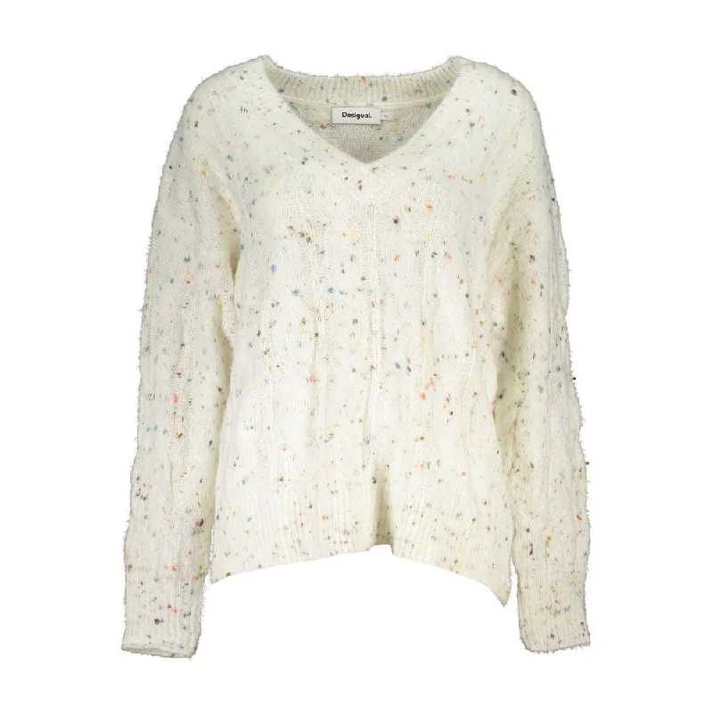 Desigual Chic Contrast V-Neck Sweater with Logo Women's Detail Fitted Loose Oversized Desigual Chic Contrast V-Neck Sweater with Logo Women's Detail Fitted Loose Oversized