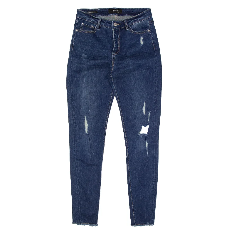DIESEL Distressed High Waist Blue Jeans W24 L27 Classic Black Denim Jeans