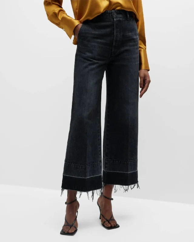 Elba Center Press Wide Crop Jean In Black Trendy Skinny High-Waist Jeans