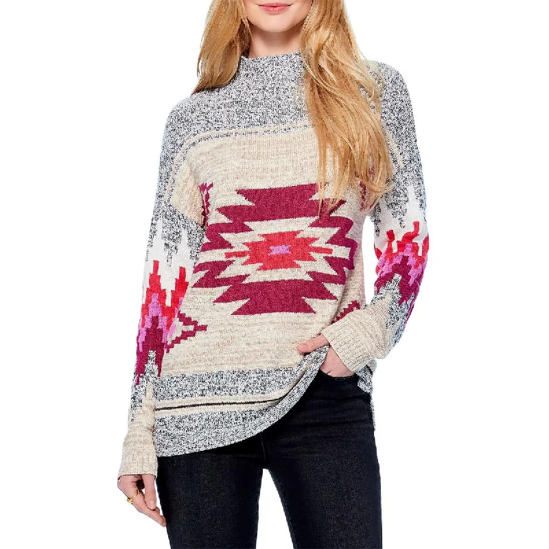 Fall Feelings Womens Knit Pullover Mock Turtleneck Sweater Solid Color Striped Floral Print