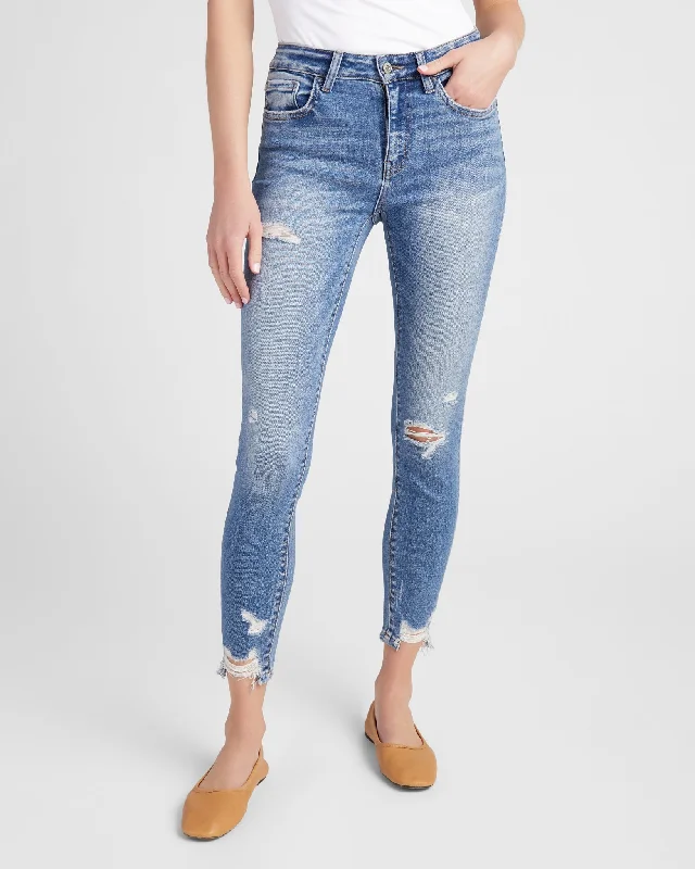 Mid Rise Distressed Ankle Skinny Jeans Trendy Cut-Off Denim Shorts