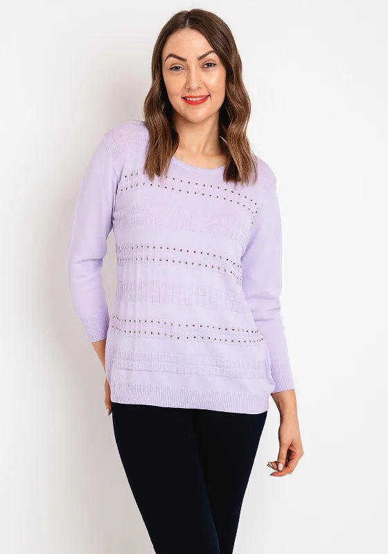 Natalia Collection Embossed Rhinestone Sweater, Lavender Welt Pockets Slit Pockets Flap Pockets Natalia Collection Embossed Rhinestone Sweater, Lavender Welt Pockets Slit Pockets Flap Pockets