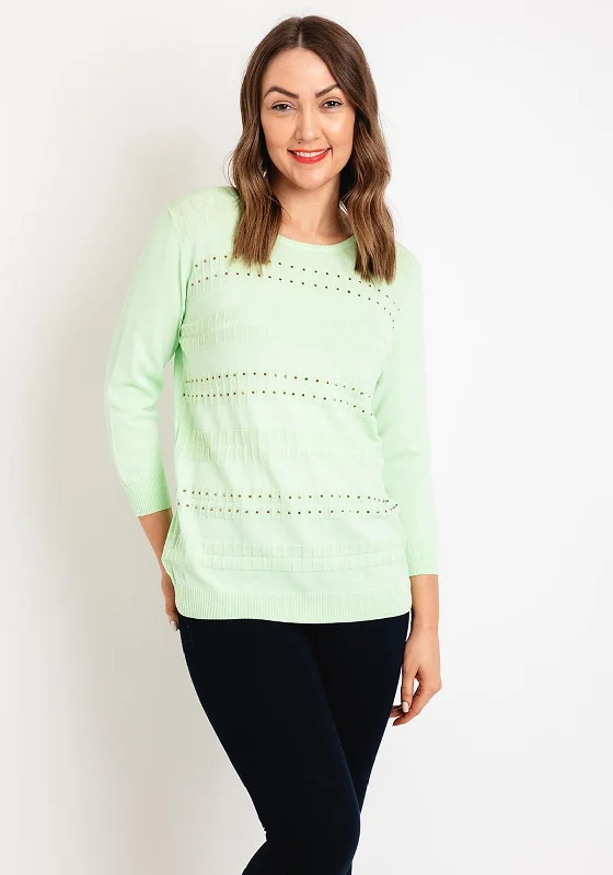 Natalia Collection Embossed Rhinestone Sweater, Lime Green Elasticated Padded Insulated Natalia Collection Embossed Rhinestone Sweater, Lime Green Elasticated Padded Insulated