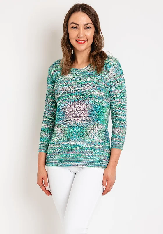 Natalia Collection Round Neck Knit Sweater, Green Handmade Hand-knitted Hand-woven