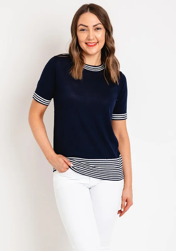 Natalia Collection Rhinestone Striped Sweater, Navy Fleece Sweater Nylon Polyester