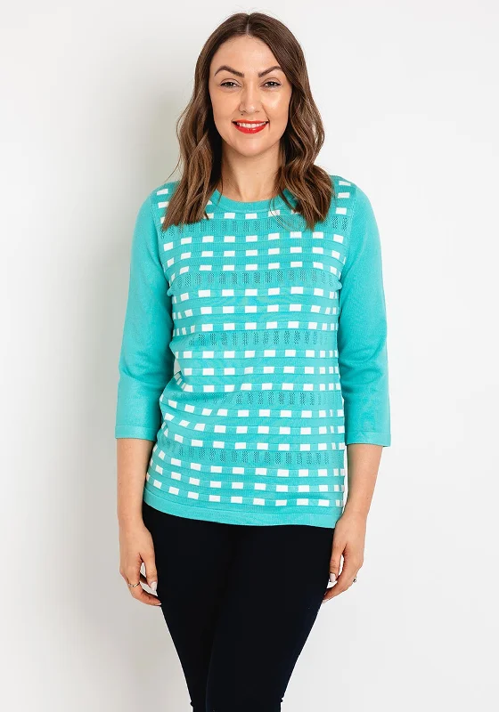Natalia Collection Round Neck Print Sweater, Mint & White Neon Metallic Matte