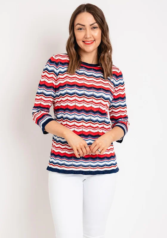 Natalia Collection Zig Zag Sweater, Coral Graphic Sweater Embroidered Appliqued
