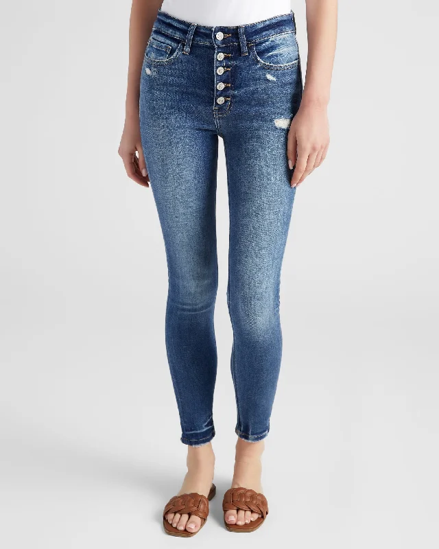 Distressed Button Fly Cuffed Skinny Jeans Stylish Slim Fit Denim