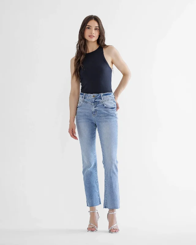 High Rise Front Yoke Bootcut Jeans Chic Double Waistband Jeans
