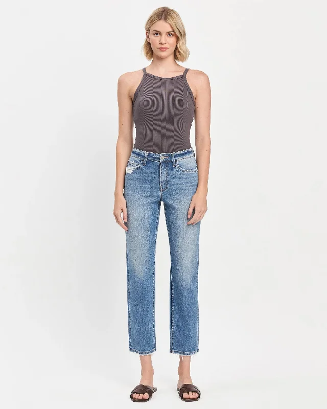 High Rise Tapered Straight Leg Jeans Comfortable Boyfriend Jeans