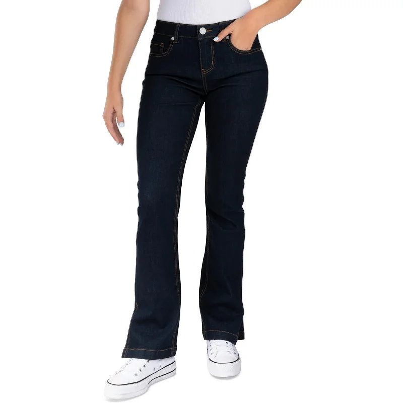 Indigo Rein Womens Split Hem Dark Wash Bootcut Jeans Comfortable Zip-Up Skinny Jeans