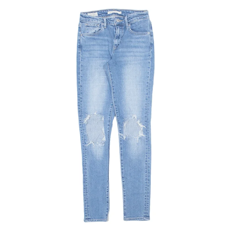 LEVI'S 721 High Rise Distressed Premium Jeans Blue Denim Slim Skinny Stone Wash Womens W25 L30 Stylish Shredded Denim Jeans