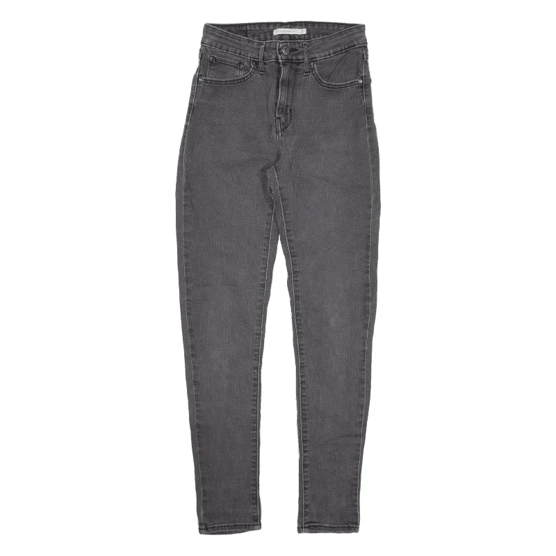 LEVI'S 721 High Rise Jeans Grey Denim Slim Skinny Womens W24 L30 Chic Ripped Jeans