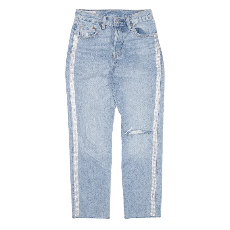 LEVI'S Customised Distressed Jeans Blue Denim Regular Straight Womens W25 L28 Stylish Paperbag Waist Denim