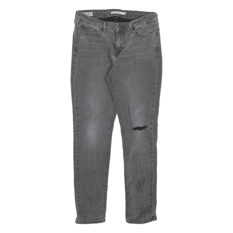 LEVI'S Premium Big E 711 Distressed Jeans Grey Denim Slim Skinny Womens W28 L25 Comfortable Dark Wash Jeans