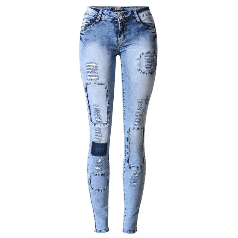 Ripped Jeans for Women Holes Skinny Jeans Slim Femme Womens Jeans Comfortable Low-Rise Jeans