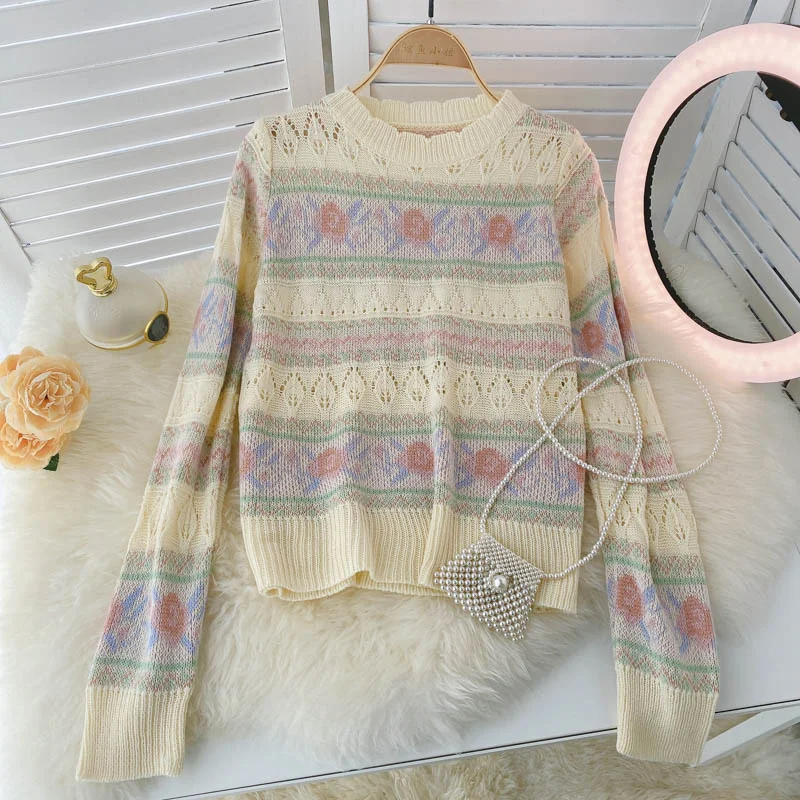 Long sleeved autumn hollow out sweater for women 1584 Graphic Sweater Embroidered Appliqued Long sleeved autumn hollow out sweater for women 1584 Graphic Sweater Embroidered Appliqued
